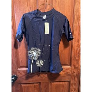 CharmLeaks Womens Navy Blue Dandelion Rash Guard UPF 50+ SS Swim Top M NWT